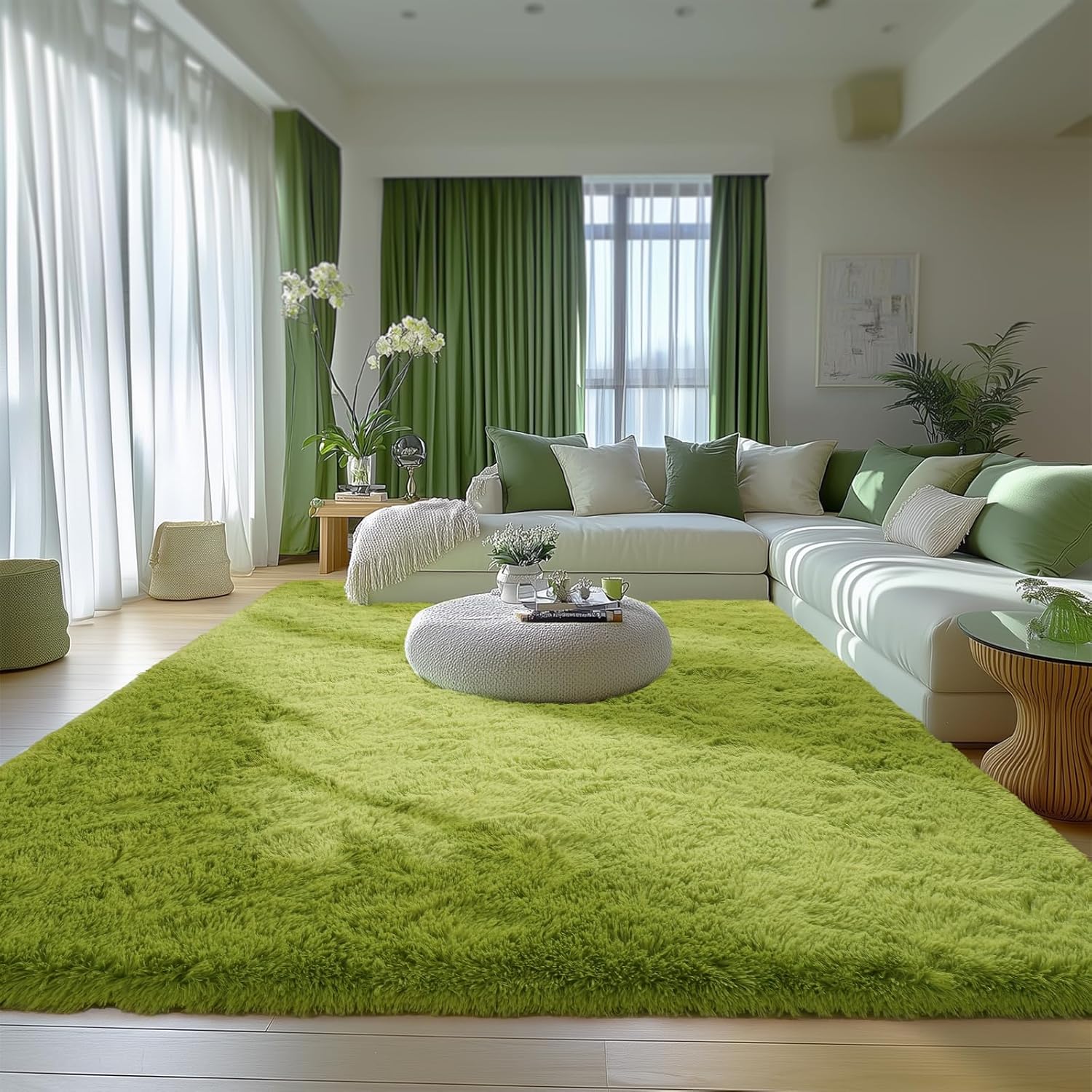 Green Grass Area Rugs for Bedroom Living Room - Fluffy Shaggy Carpet