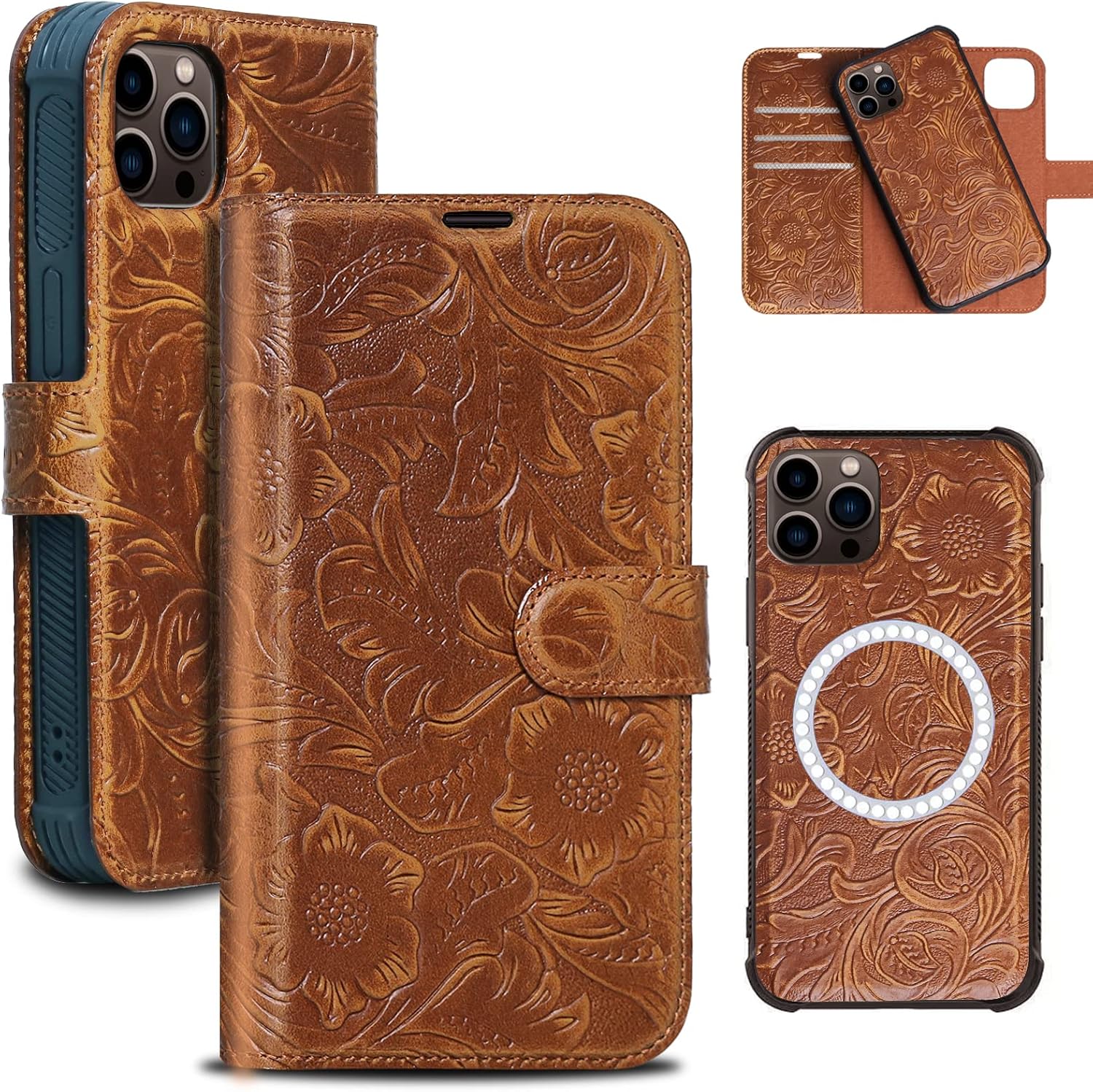 Leather Case Compatible with iPhone 14 Pro - 2-in-1 Wallet