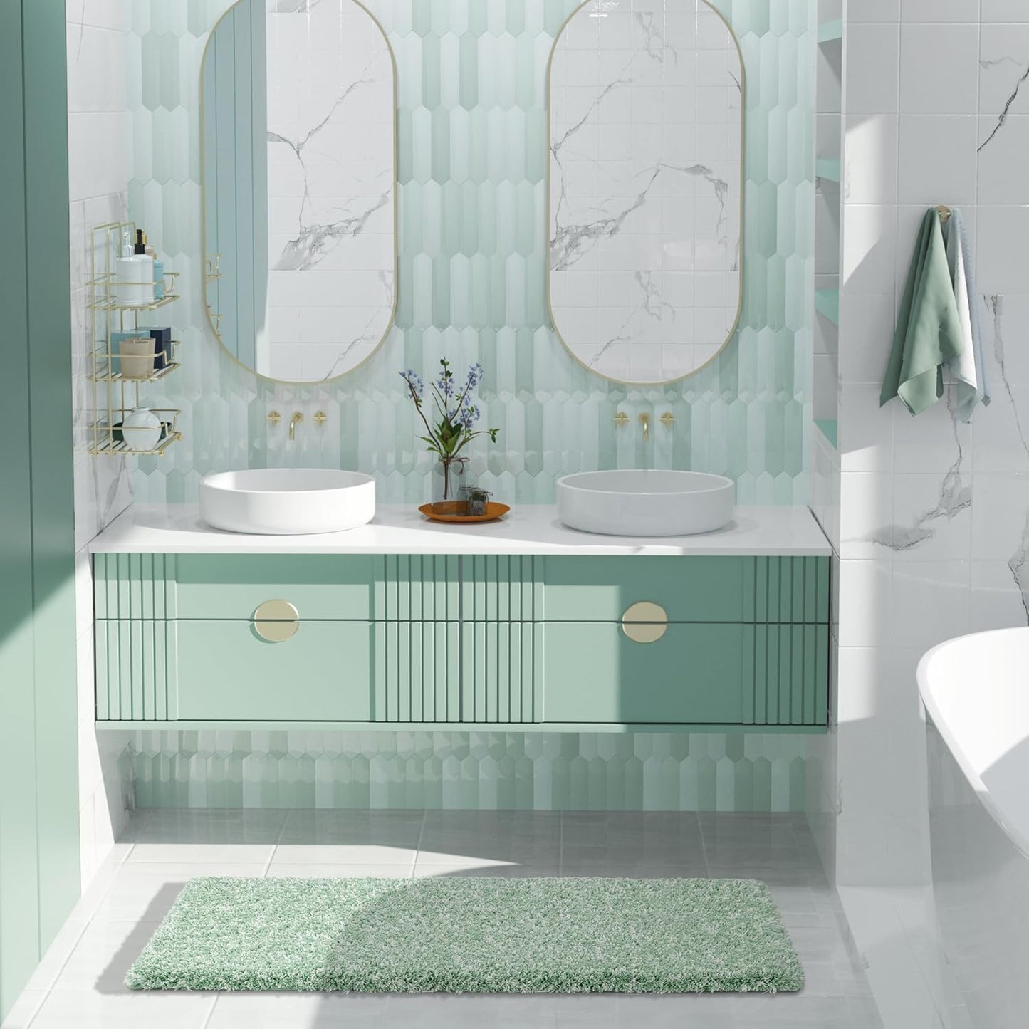 Yimobra Luxury Bathroom Rugs - Fluffy Non Slip Microfiber Mats