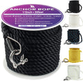 Anchor Rope 50 ft x 1/2 in Black Anchor Line - Strong 3-Strand