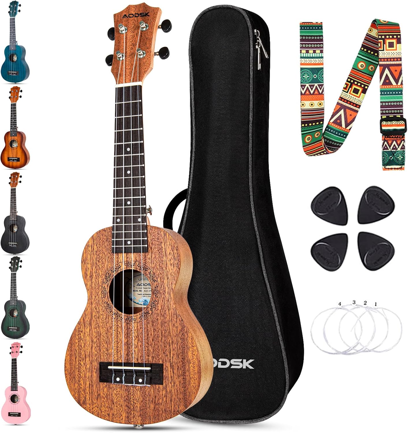 AODSK Concert Ukulele for Beginners with Gig Bag and Picks