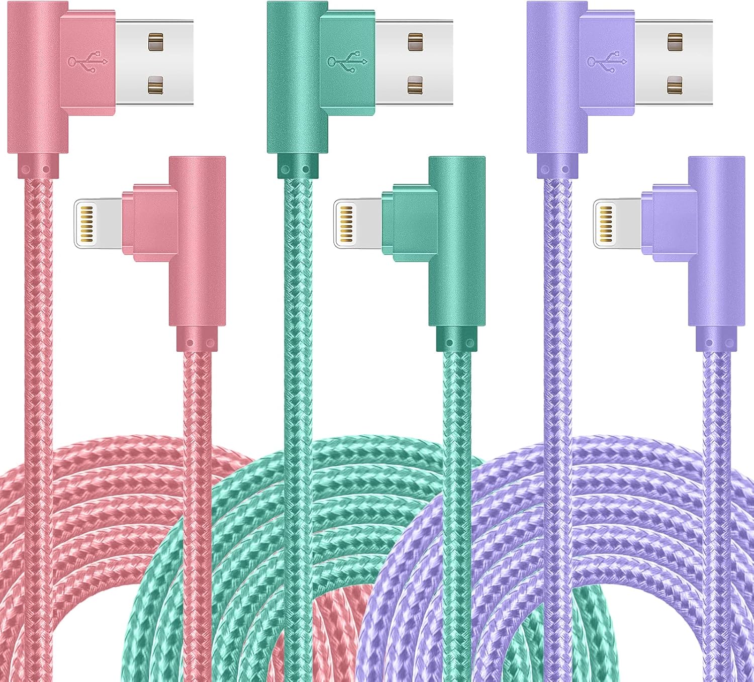 10ft 90 Lightning Cable 3-Pack - Fast Charge for iPhone
