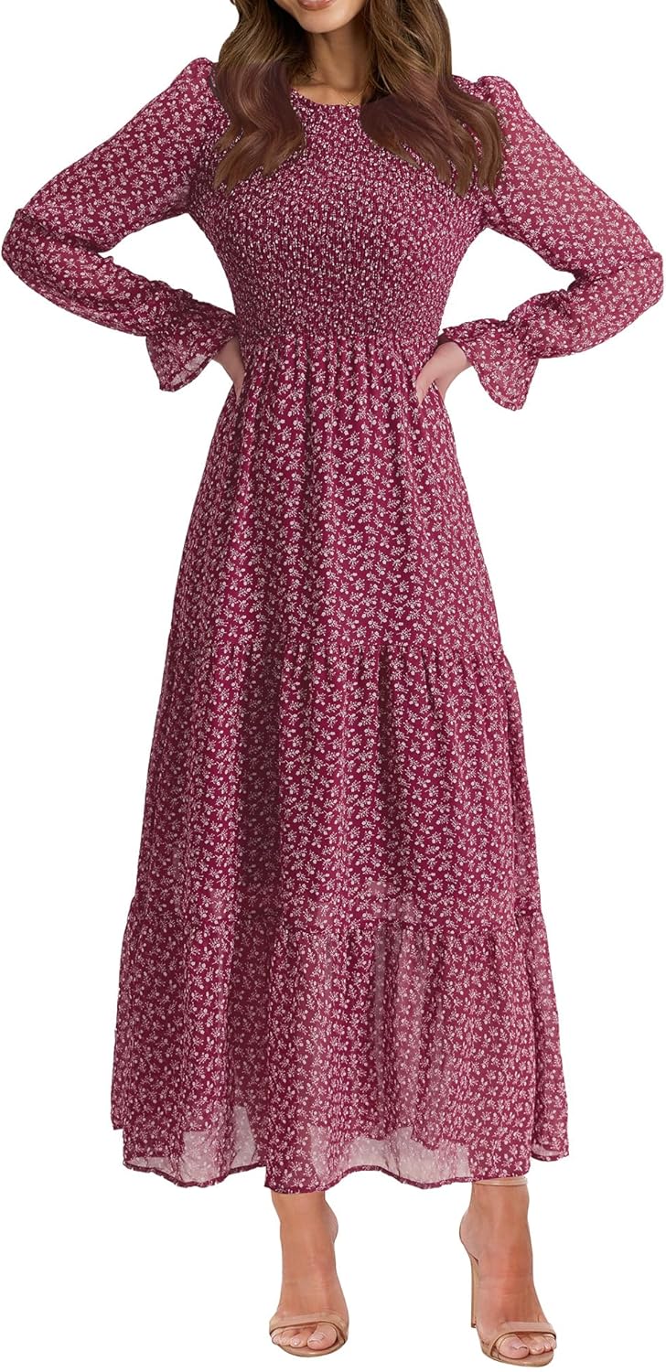 BTFBM Women Casual Long Sleeve Floral Maxi Dress for All Seasons