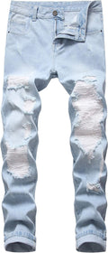 DANT BULUN Men's Ripped Slim Straight Leg Denim Jeans - Comfortable