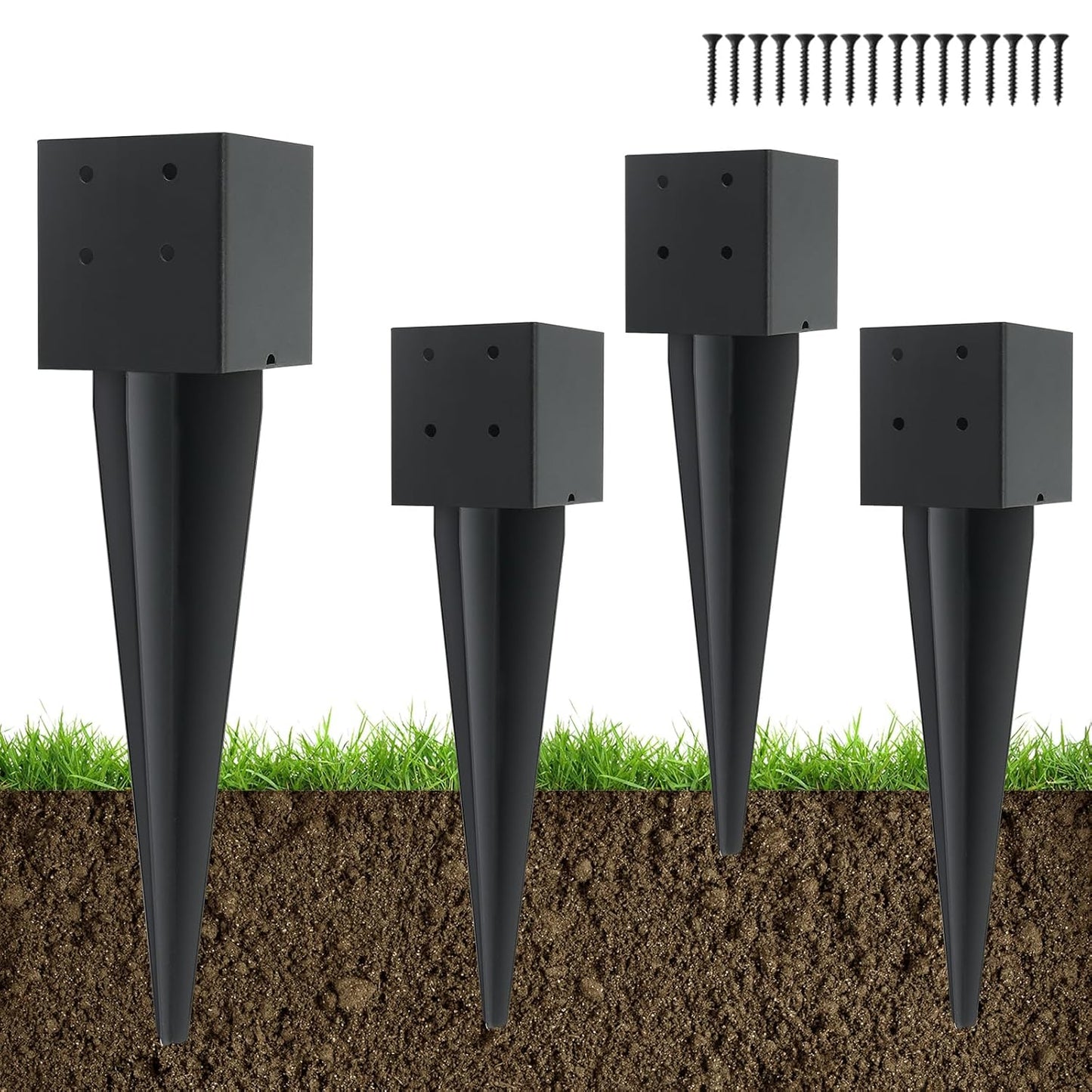 4 Pcs Heavy Duty Metal Fence Post Anchor Ground Spike 16in