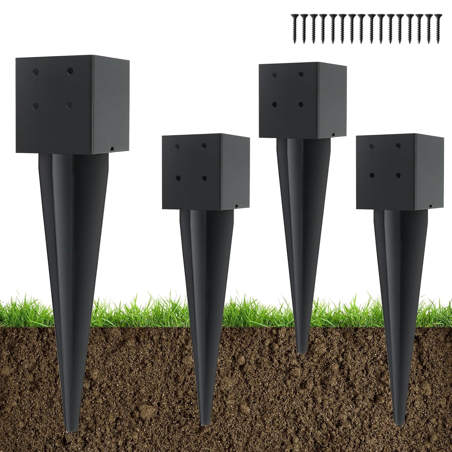 4 Pcs Heavy Duty Metal Fence Post Anchor Ground Spike 16in