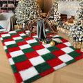 Christmas Area Rug 4x6 Checkerboard Shag Rug - Cozy Holiday Accent