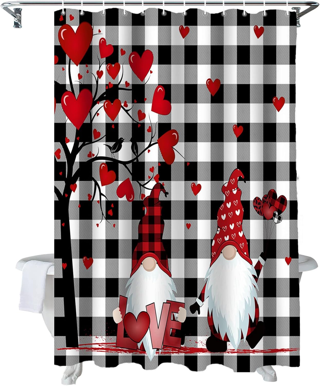 Love Heart Gnomes Shower Curtain Set