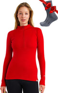 Merino Wool Base Layer Women Midweight Half Zip Sweater - Warm, Soft