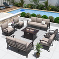 ALAULM Aluminum Patio Furniture Set with Fire Pit Table for 9