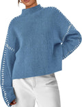 Chunky Knit Mock Neck Sweater - Oversized Fall Pullover PRETTYGARDEN