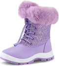 Girls Glitter Snow Boots with Bungee Lacing - Warm Faux Fur Lined