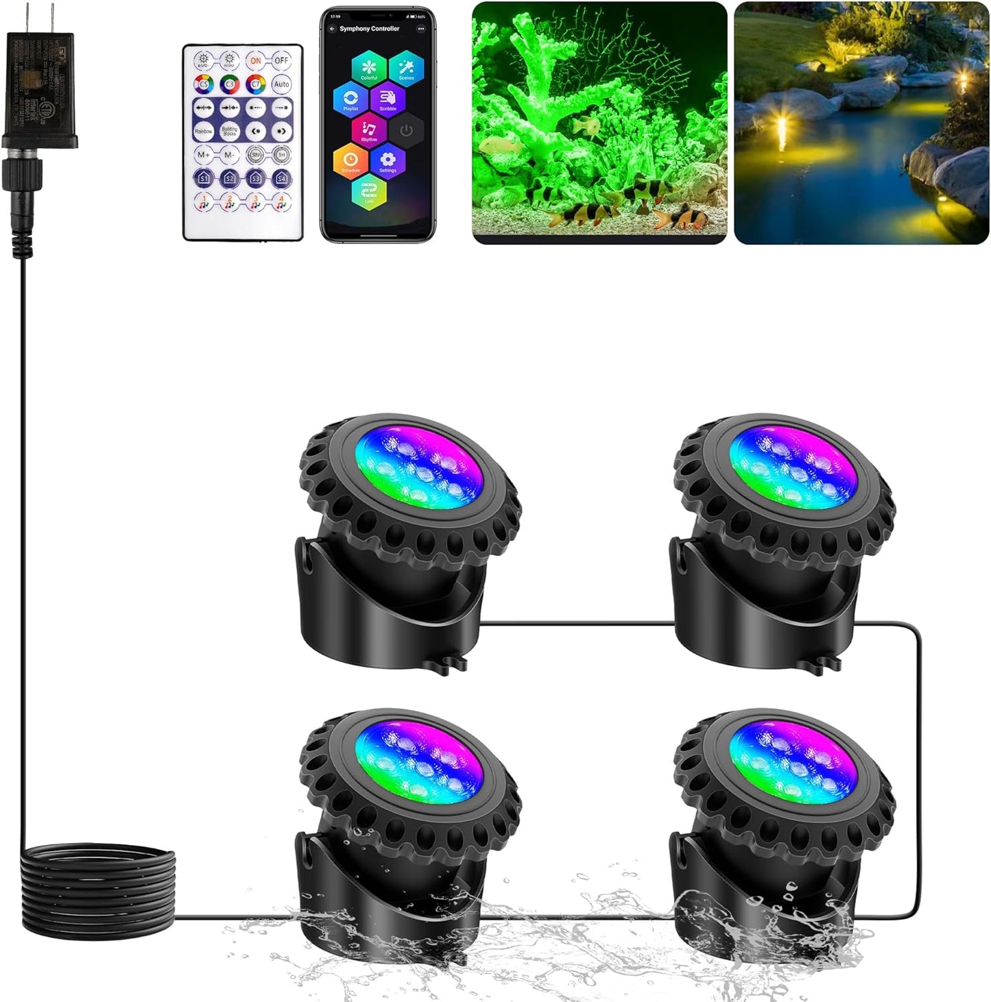T-SUN Colored Pond Lights - Bright LED Submersible Fountain Lights