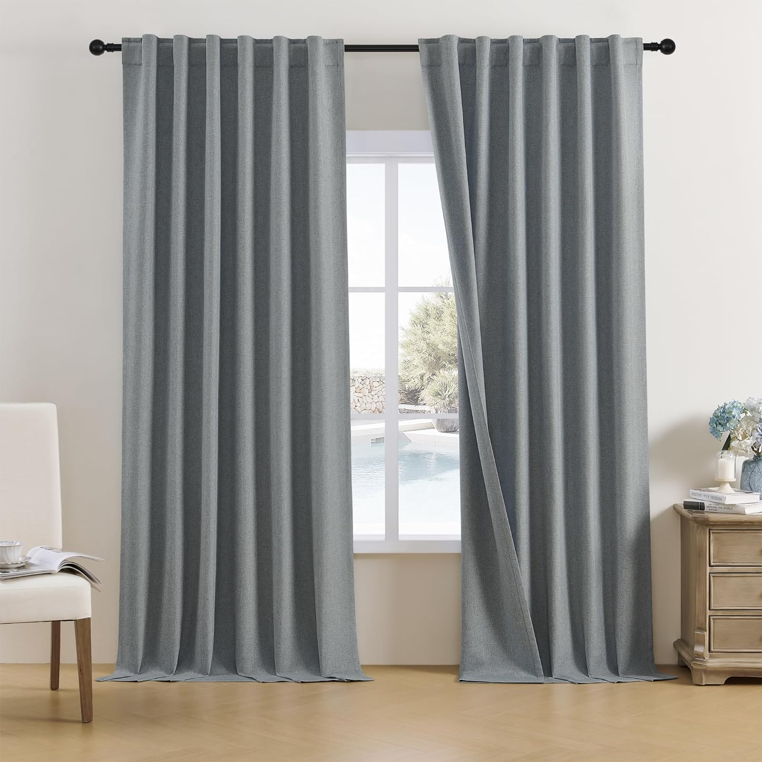 132 Extra Long Grey Blackout Curtains by DUALIFE