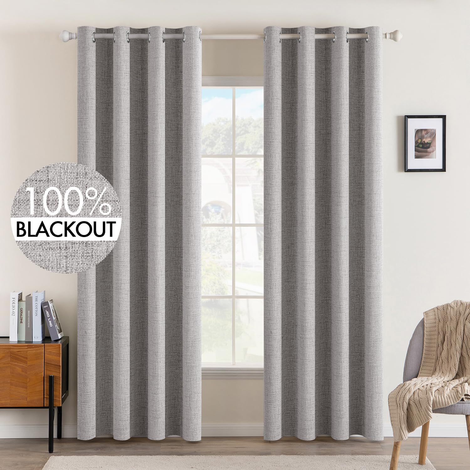 MIULEE Linen Texture Blackout Curtains for Bedroom and Living Room
