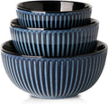 Porcelain Ribbed Mixing Bowls Set of 3 - Stackable Blue Prep Bowls
