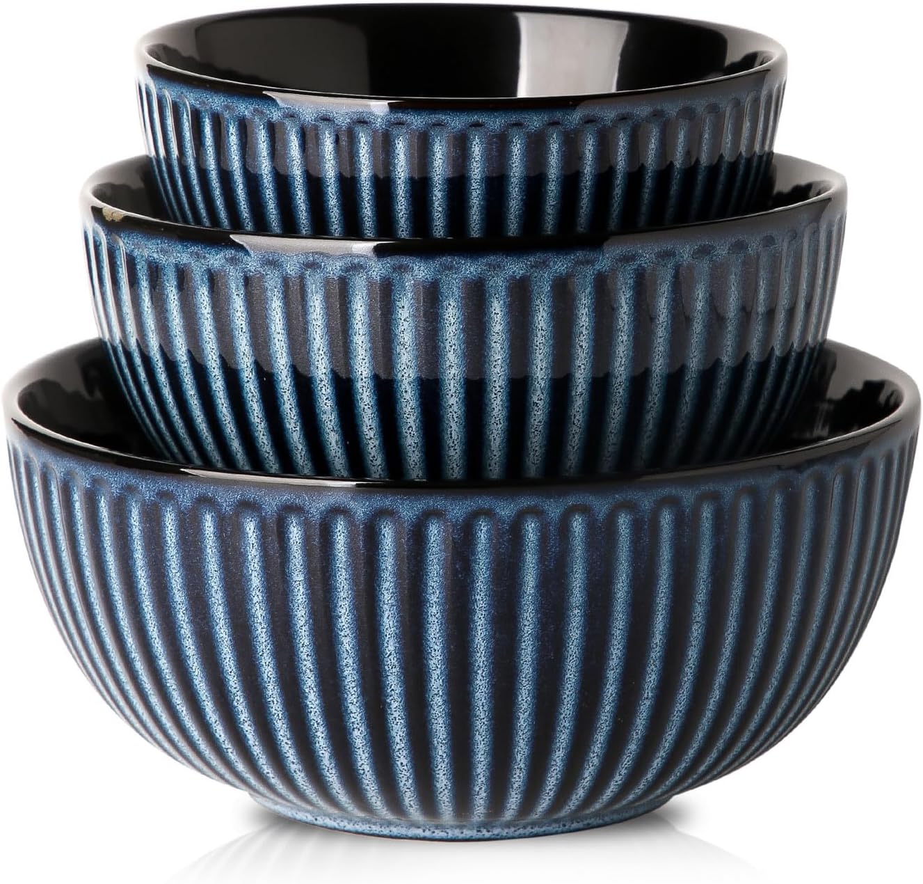 Hasense Mixing Bowls Set of 3, Stylish Ribbed Porcelain Bowls