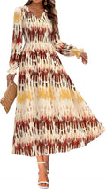 Floral Maxi Dress Long Sleeve Smocked V Neck - Flowy Boho A Line
