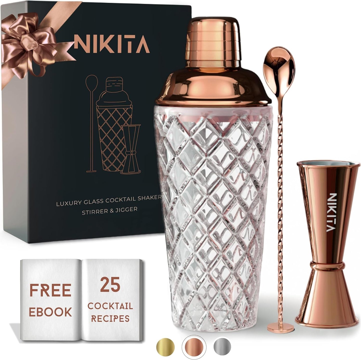 Rose Gold Cocktail Shaker Set - 5 Piece Martini Shaker Set