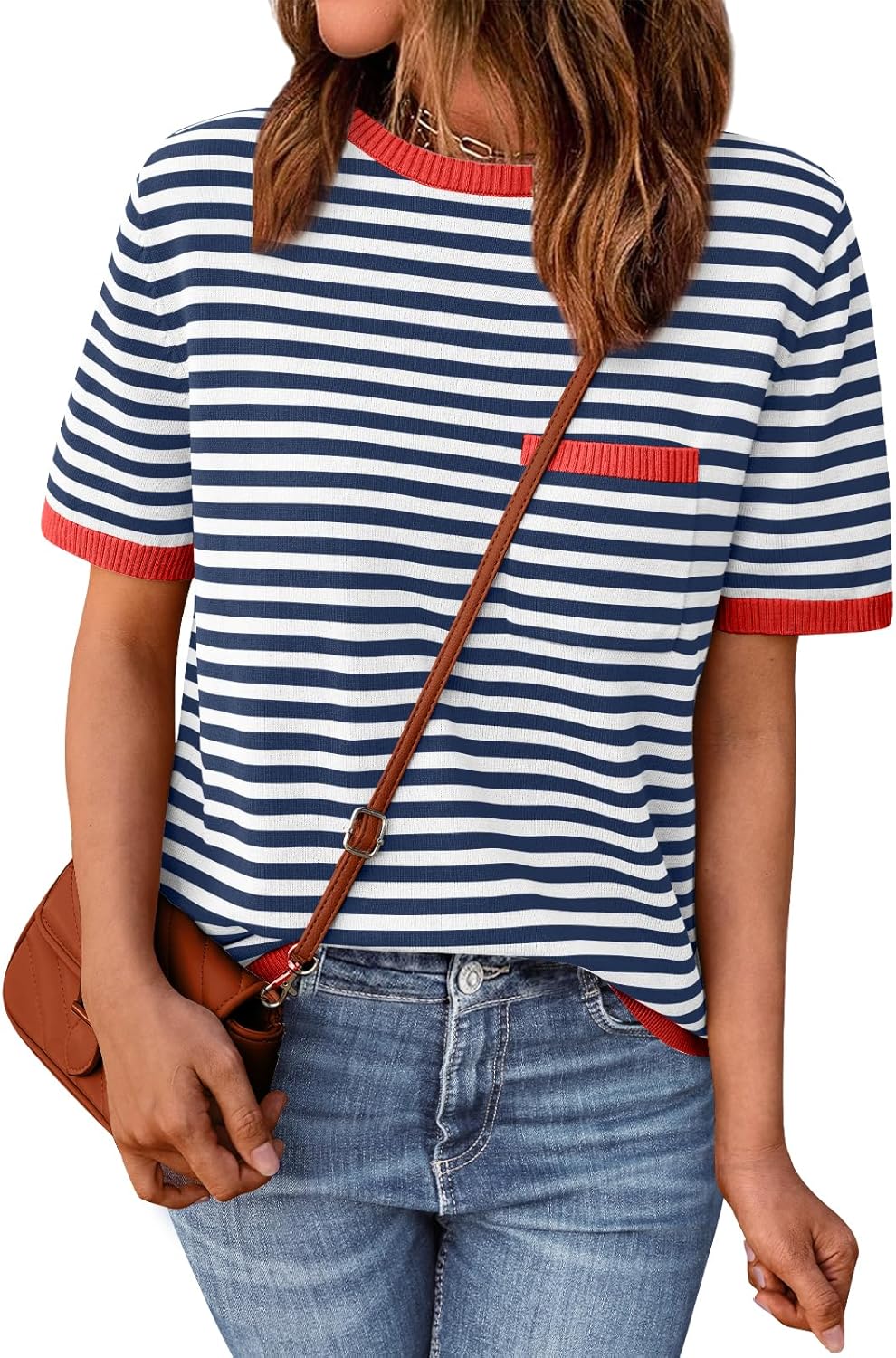 LILLUSORY Womens Striped Short Sleeve Sweater for Style Lovers