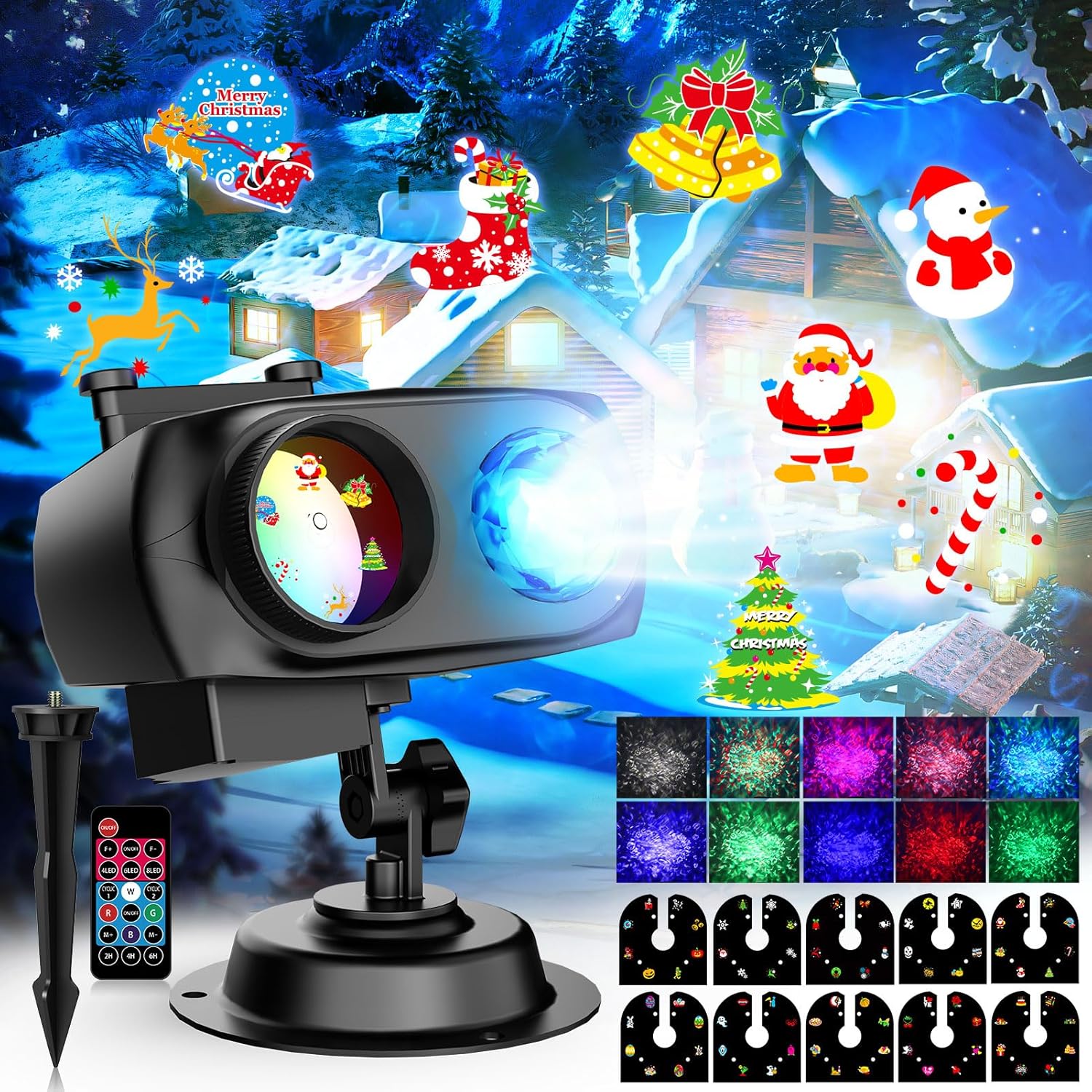 Ocean Wave Christmas Projector: 10HD Slides, 10 Colors, Remote Control