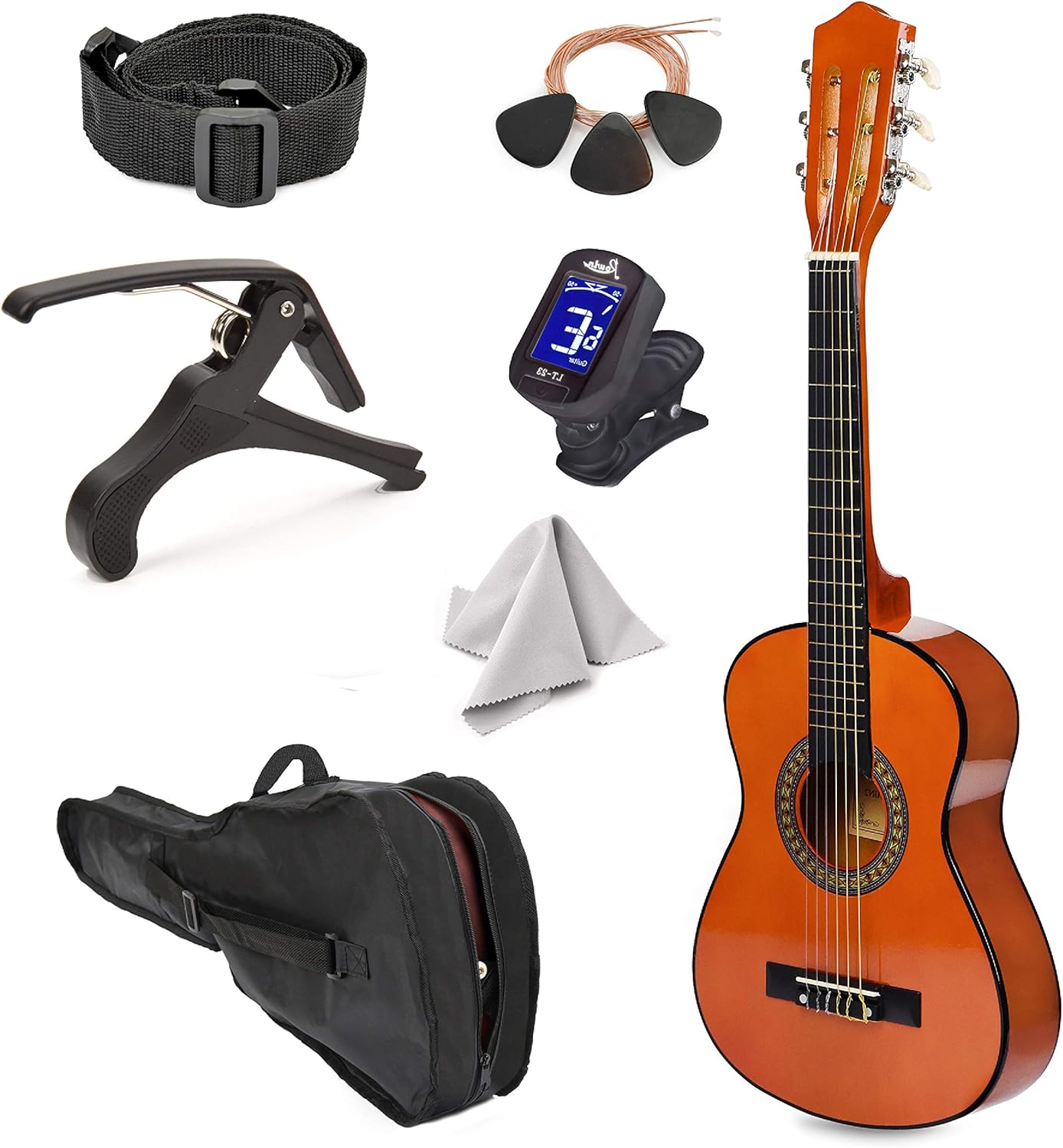30 Left Handed Wood Guitar for Kids with Case and Accessories