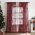 Burgundy Lace Curtains by SEEKRIGHT - Elegant Floral Design
