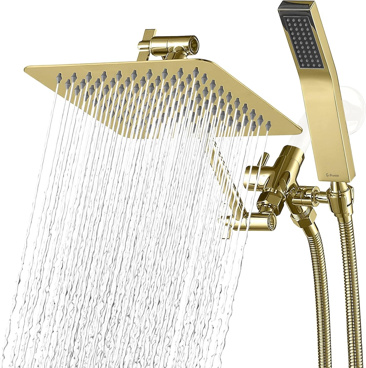 G-Promise All Metal 8 Inch Dual Square Shower Head Combo Upgrade
