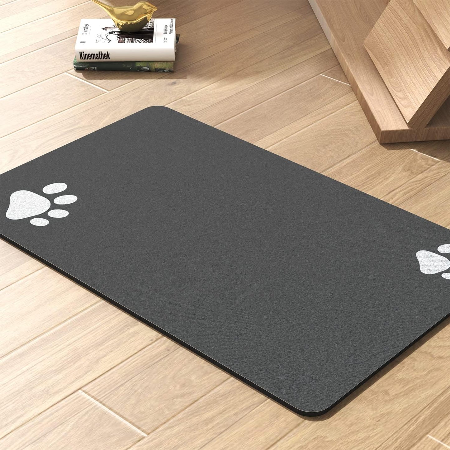 Super Absorbent Dog Feeding Mat for Messy Drinkers - Dark Grey