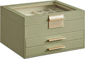 Jewelry Box Organizer with Glass Lid, 3-Layer Storage - Laurel Green