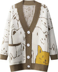 Cat Sweater for Women Oversized V Neck Knit Cardigan - Cute Kawaii