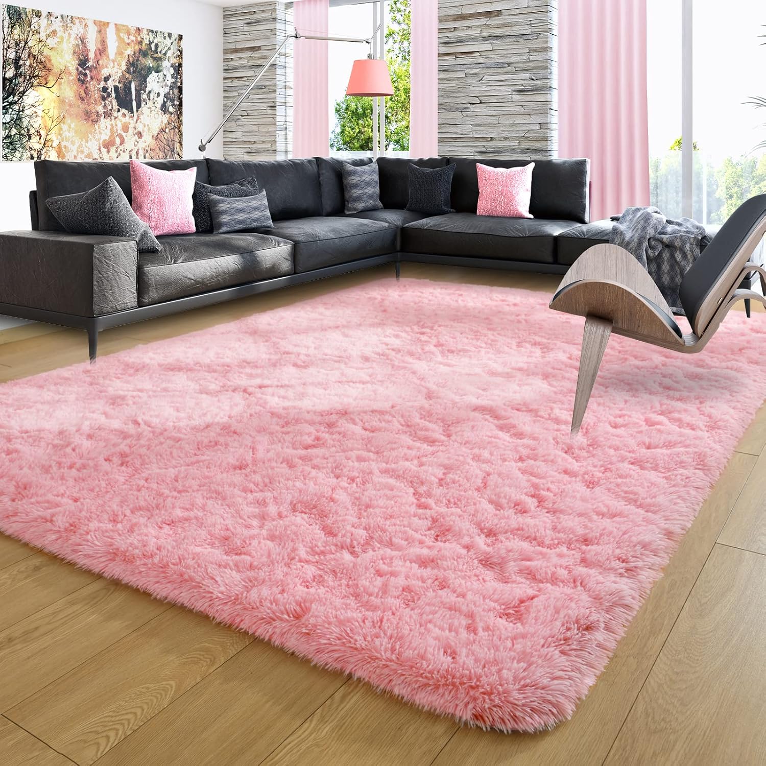 Ompaa Pink 8x10 Feet Large Area Rugs for Living Room Decor