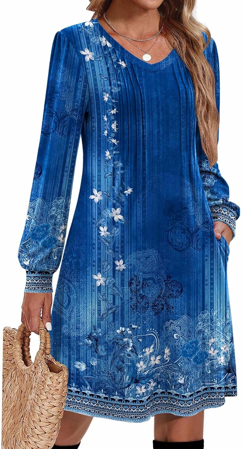 Zeagoo Fall Dresses for Women Long Sleeve Casual Tunic Dress
