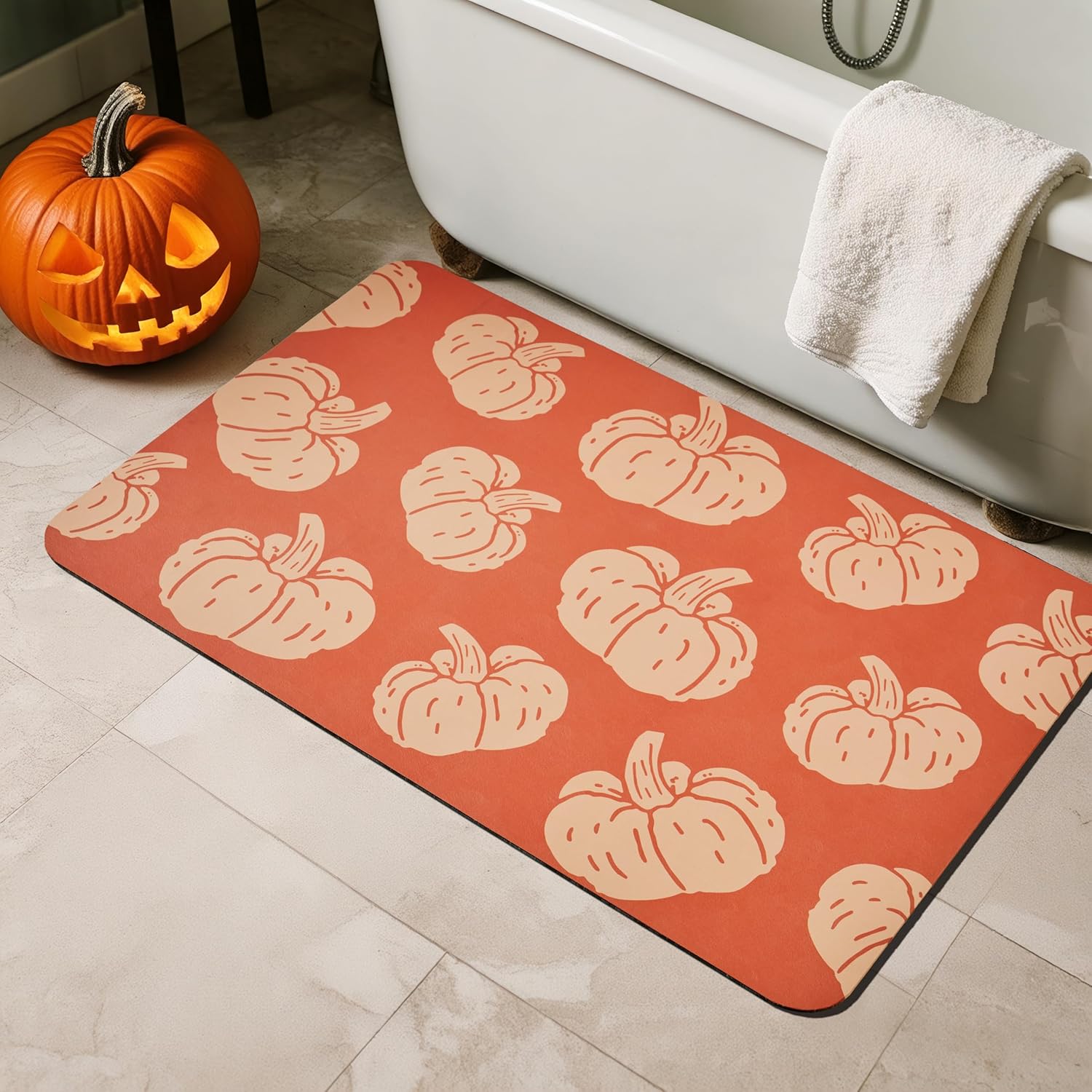 Halloween Bath Mat Non-Slip Quick Dry Pumpkin Rug for Decor