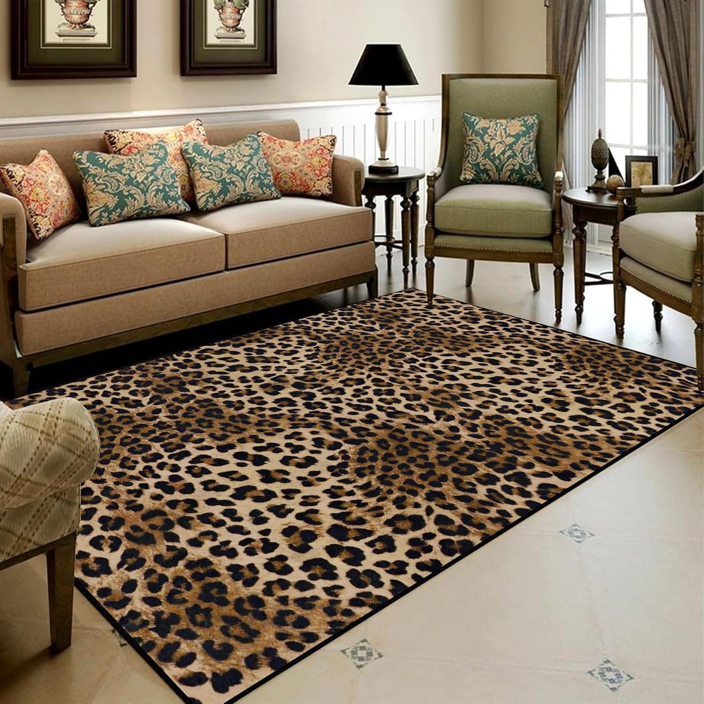 Leopard Rug 5x7 Washable Non-Slip Soft Carpet for Living Room