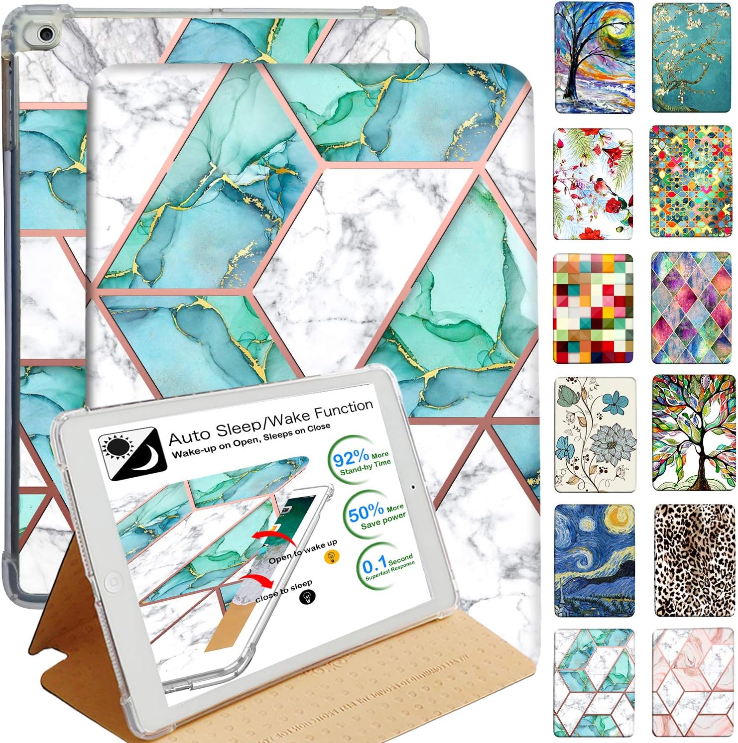 DuraSafe iPad 9.7 Case with Honeycomb Cooling Feature - Green Marble