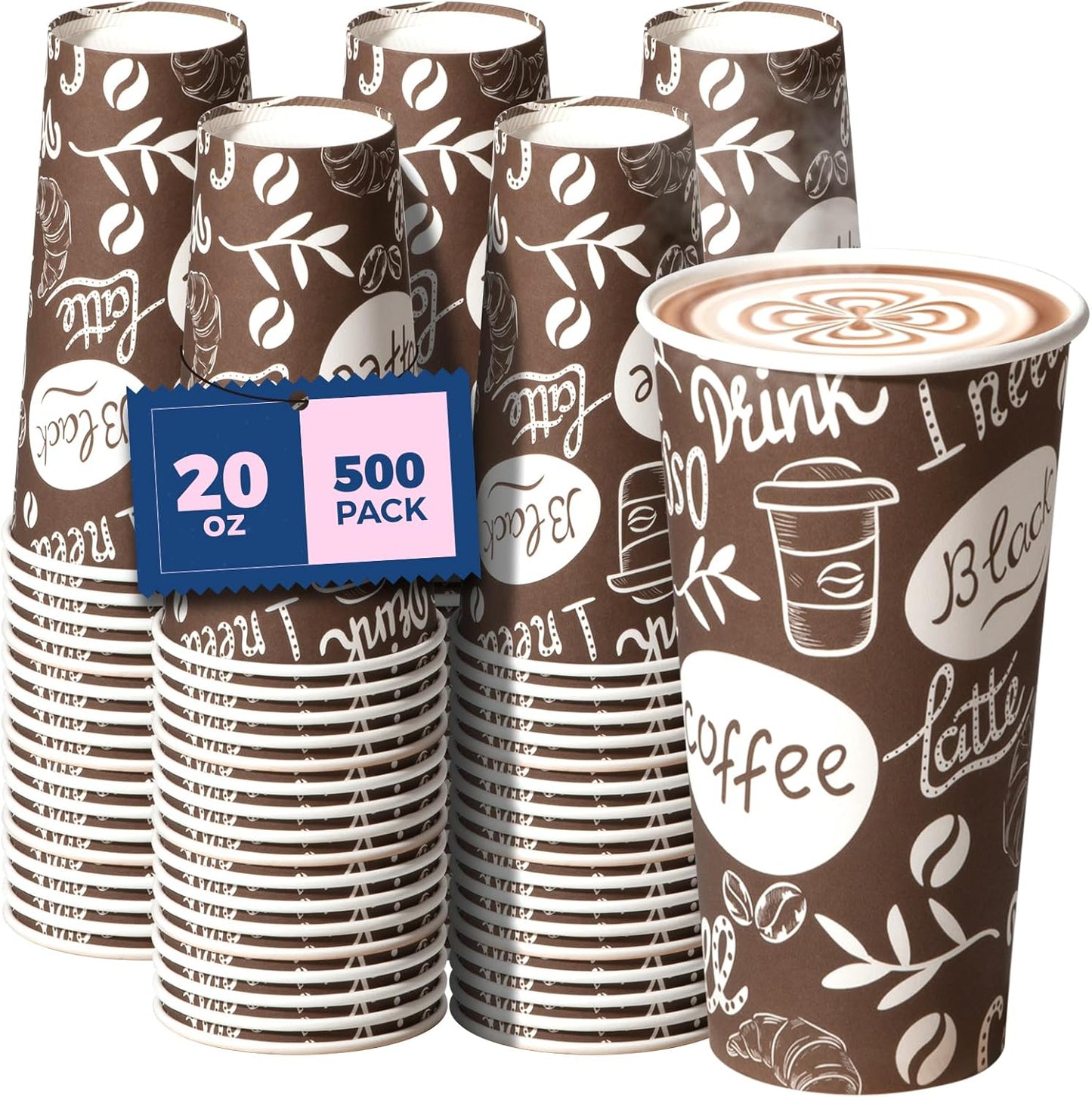 Fit Meal Prep 20 oz Coffee Cups - Durable Leak-Proof Bulk Pack