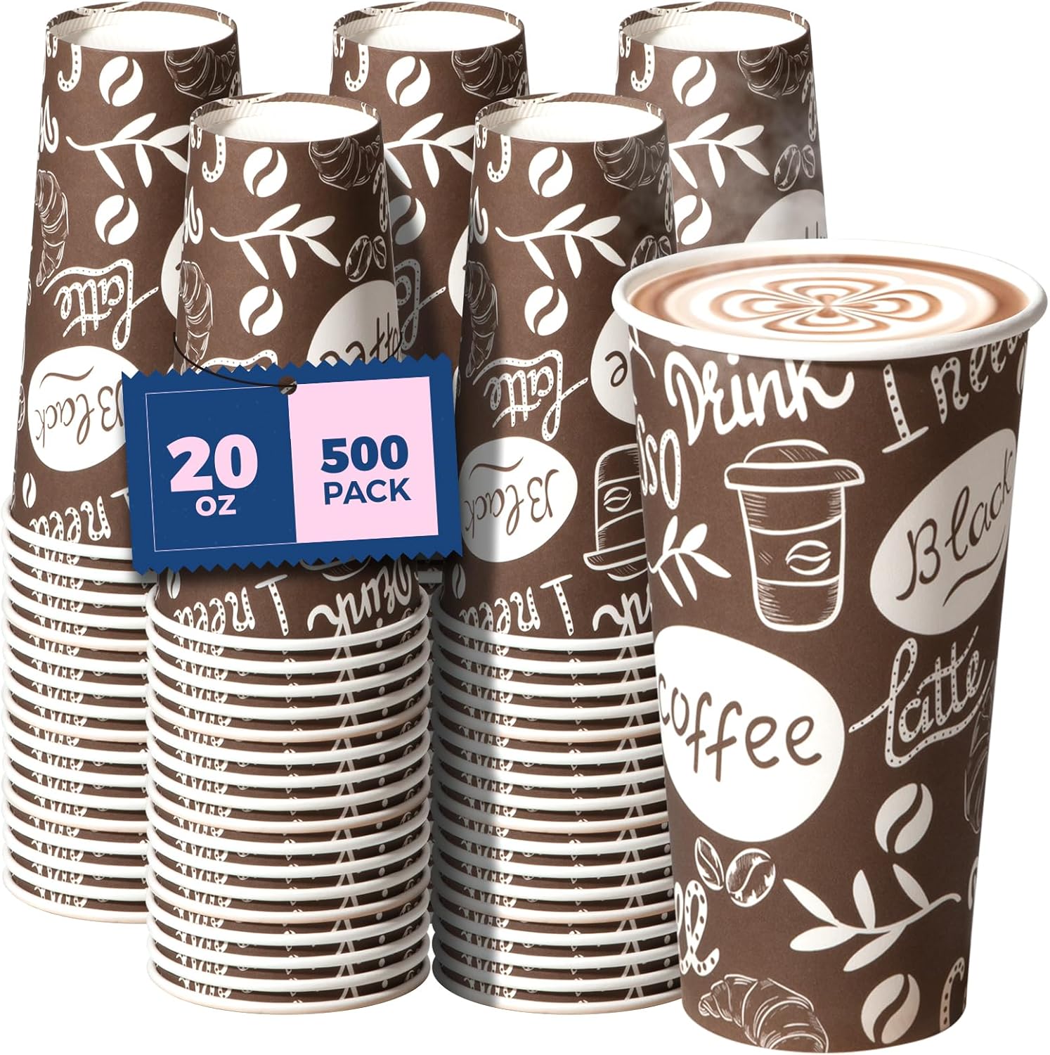 Fit Meal Prep 20 oz Coffee Cups - Durable Leak-Proof Bulk Pack