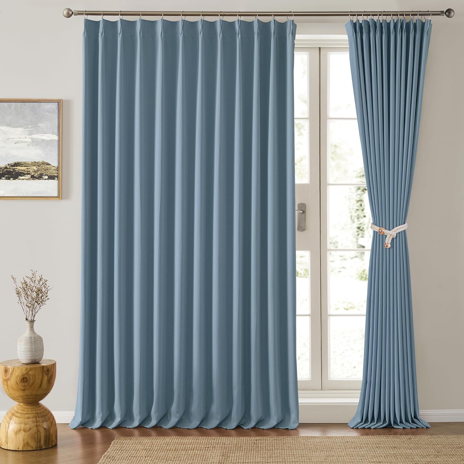 Dusty Blue Pleat Wide Width Drapes for Elegant Home Decor