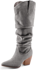 Women's Cowboy Knee-High Boots Pointed Toe Mid Chunky Heel - Pull On