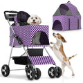 Foldable Pet Stroller for Small/Medium Dogs & Cats - Purple Polka Dots