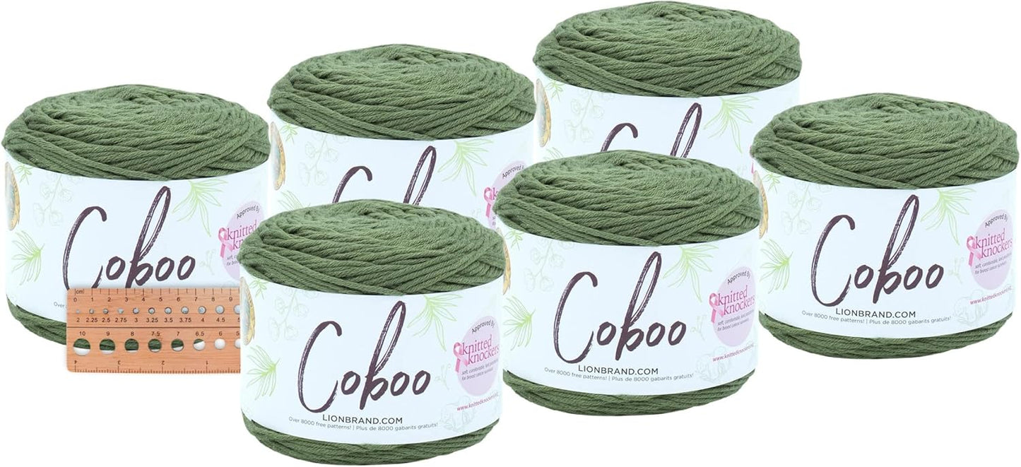 Lion Brand Yarn Coboo 6 Pack with Pattern Cards in Olive Color