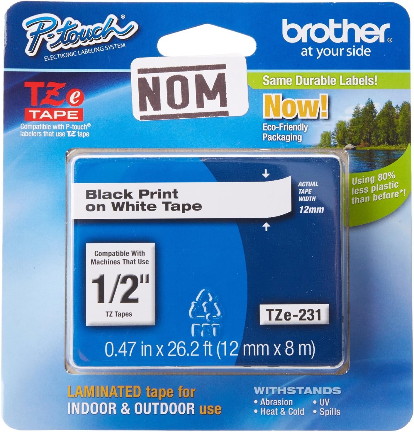 Brother Laminated Black on White Tape for Durable Labeling