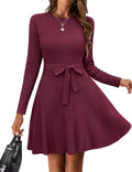HOTOUCH Ribbed Knit Sweater Dress - Cozy A-Line Crewneck Bodycon