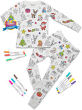 Kids Coloring Pajamas with Markers - Bamboo Viscose 2-Piece Set