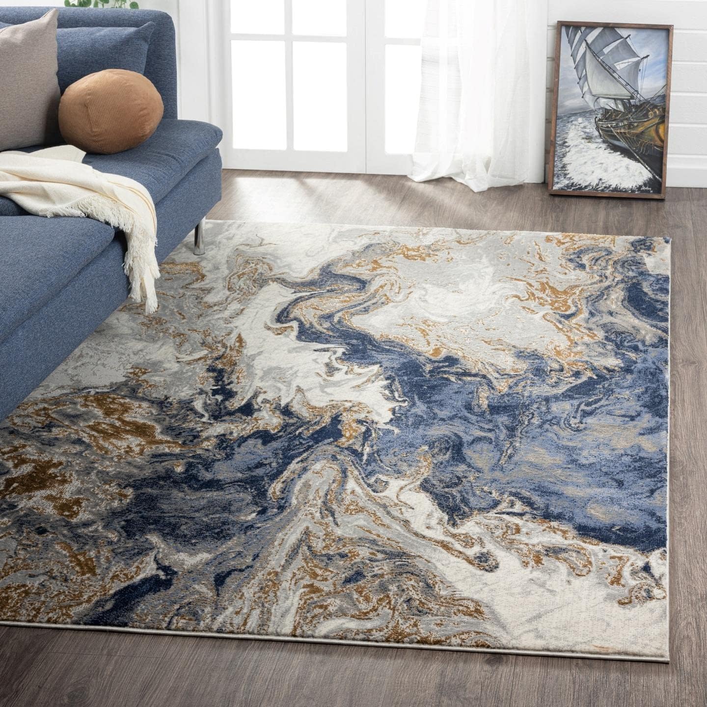 LUXE WEAVERS Marble Swirl Abstract Area Rug in Blue 4x5 Size