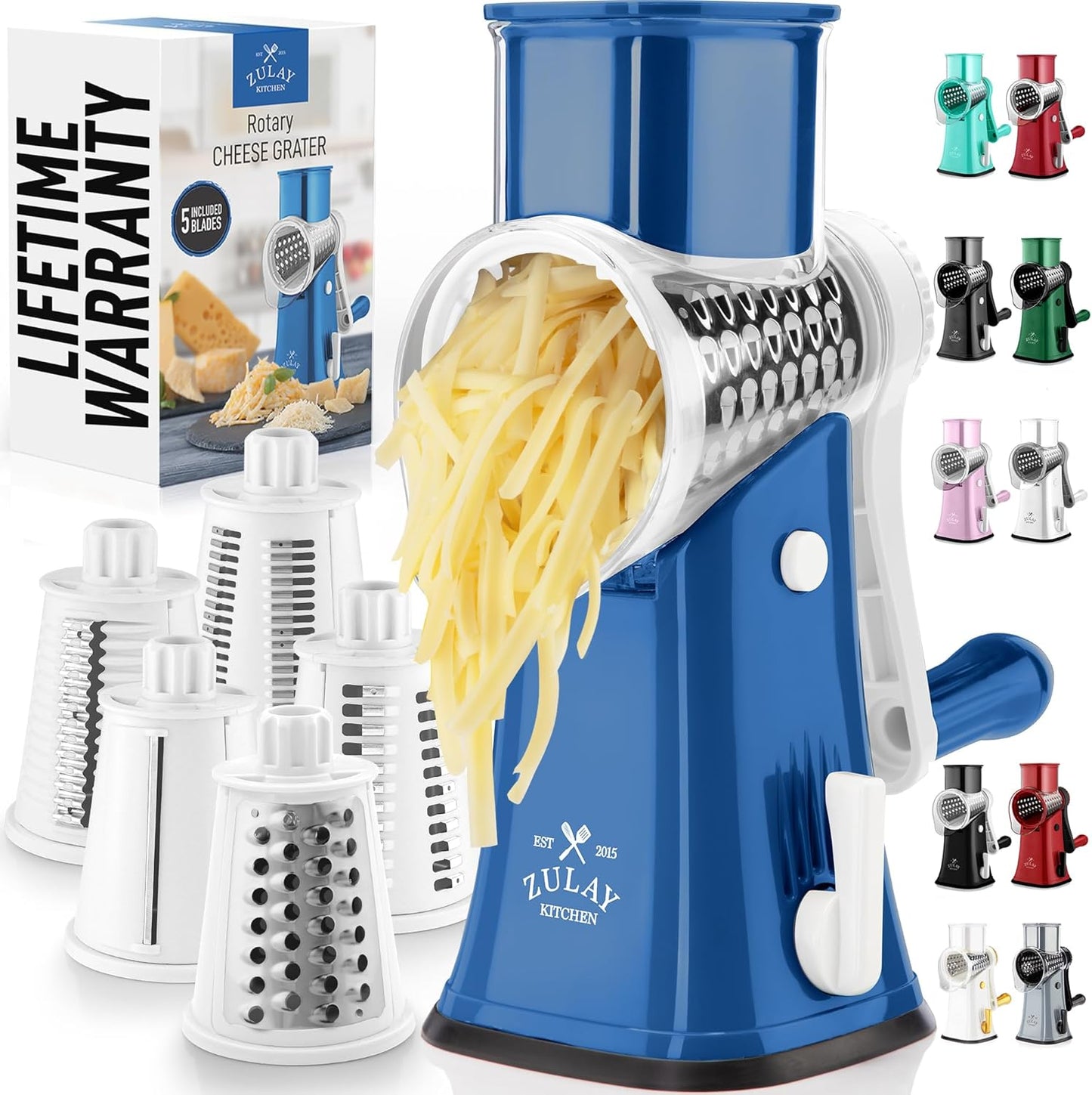 Rotary Cheese Grater with 5 Blades for Effortless Shredding