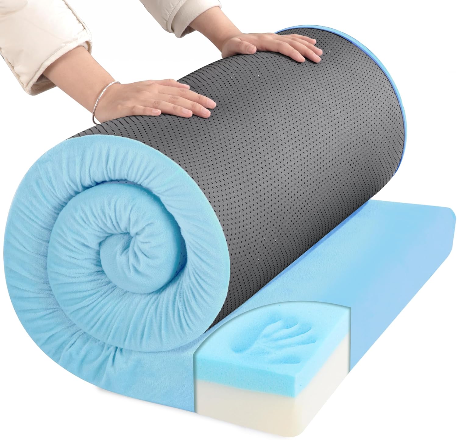 HOMBYS 3 Inch Thick Waterproof Memory Foam Camping Mattress Pad