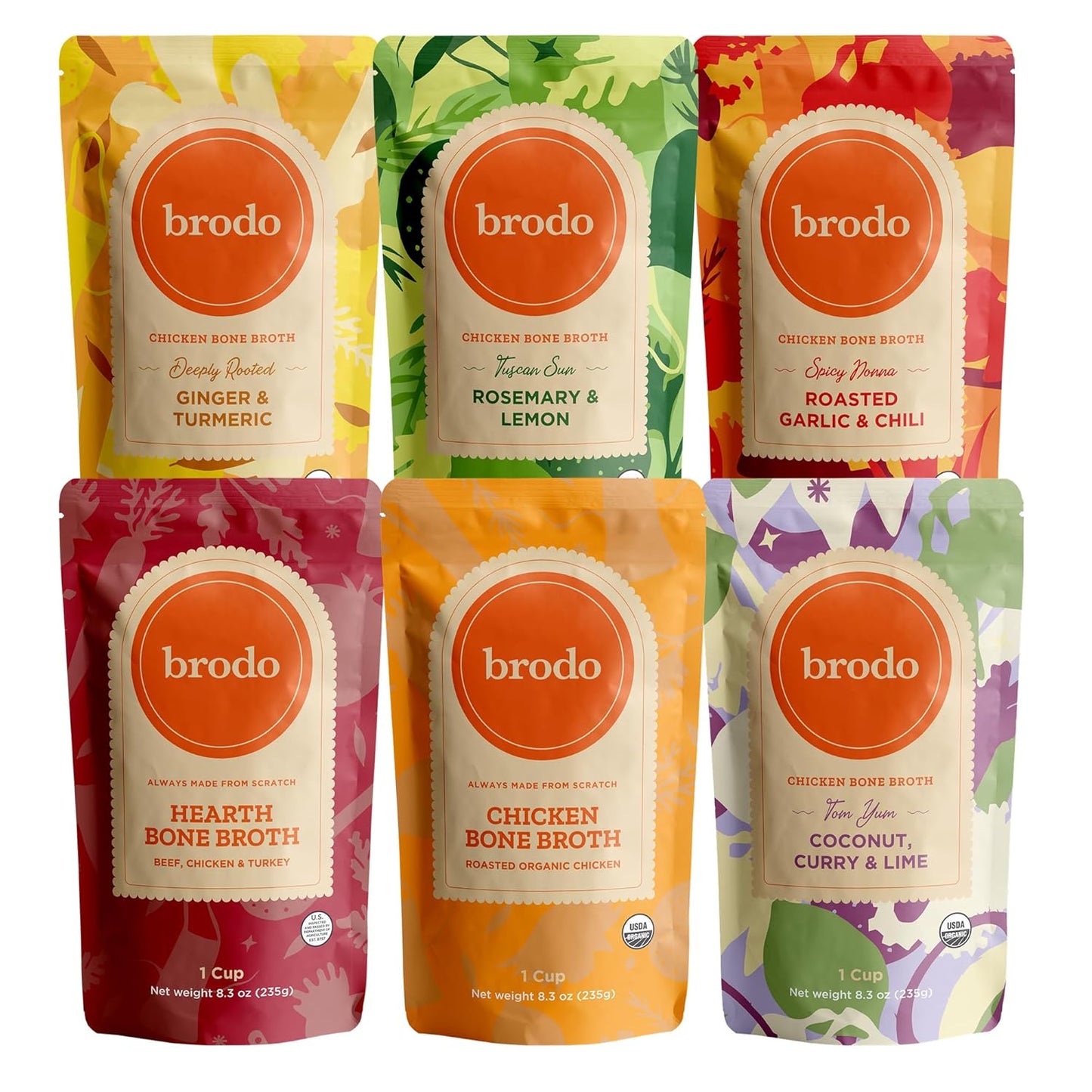 Brodo Bone Broth Variety Pack - 6 Delicious Flavors in Pouches