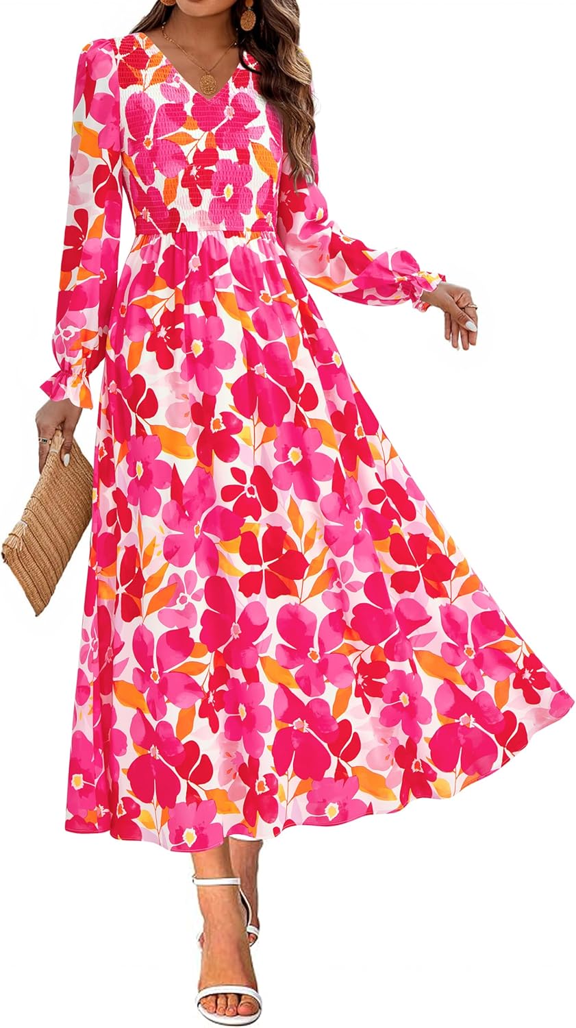 Floral Maxi Dress for Women 2025 - Long Sleeve Boho Style